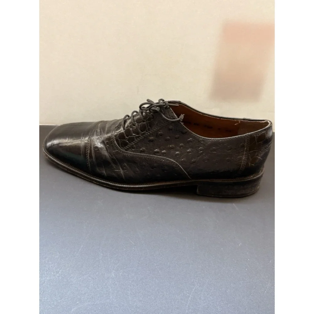 STACY ADAMS Wingtip Oxford Shoes 8.5 Black Ostrich Print Leather Dress Men‎